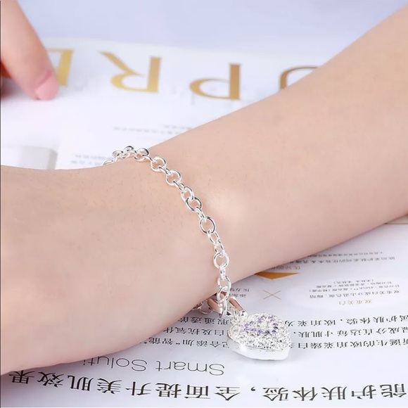 Sterling Silver Heart Amethyst Crystal Toggle Bracelet 7” NEW - Picture 3 of 3